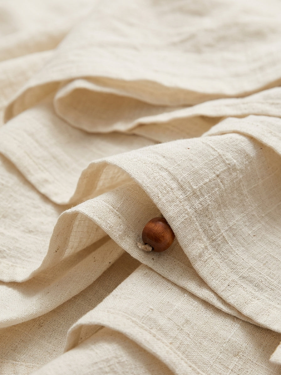 Women's Casual Beige Cotton-linen Long-sleeved Maxi Dress MDZ2962G7LXY