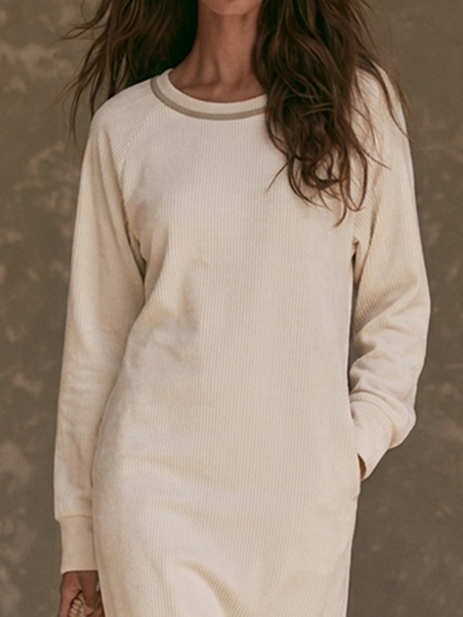 Women's Casual Off-White Corduroy Midi Dress MDZ3024G0ZRK