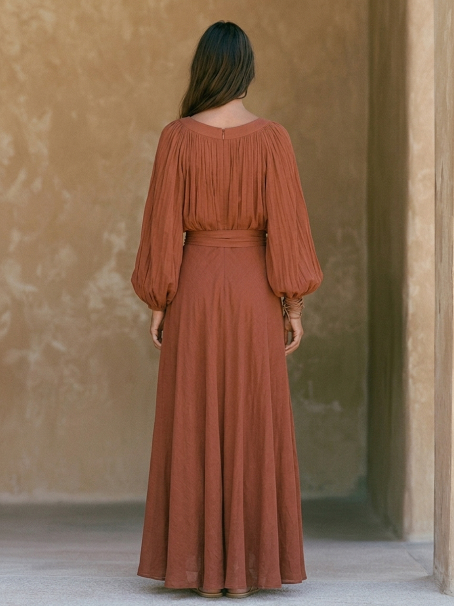 Women's Cotton-Blend Square-Neck Lantern-Sleeve Maxi Dress MDZ3041G3ZRK
