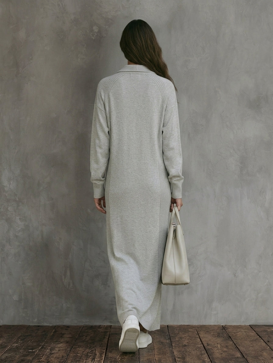 Women's Casual Long-sleeved Maxi Dress In Light Gray Sweatshirt Fabric MDZ3012G3LXY