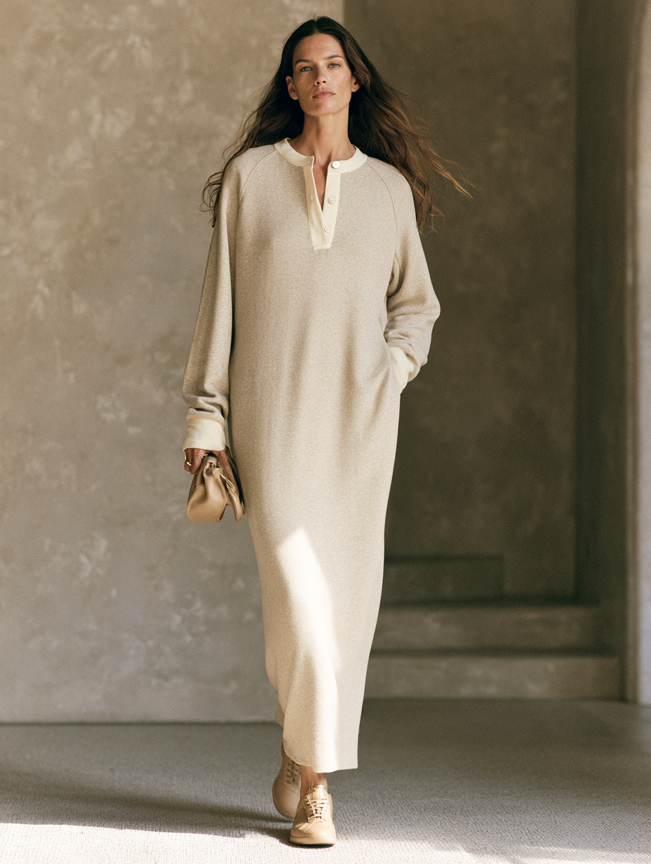 Women's Casual Light Gray Long-sleeved Knitted Maxi Dress MDZ3044G2LXY