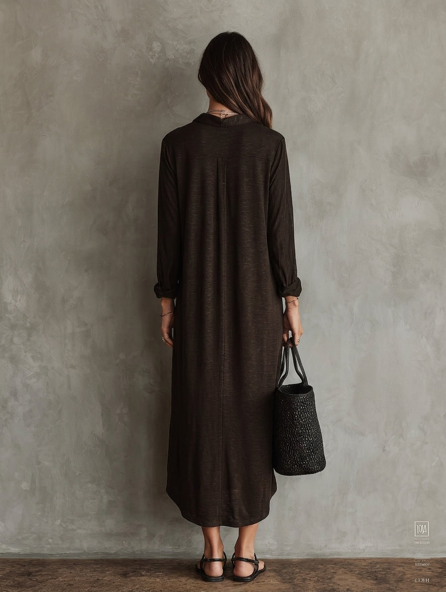 Women's Casual Dark Brown Long-sleeved Knitted Maxi Dress MDZ3051G8LXY