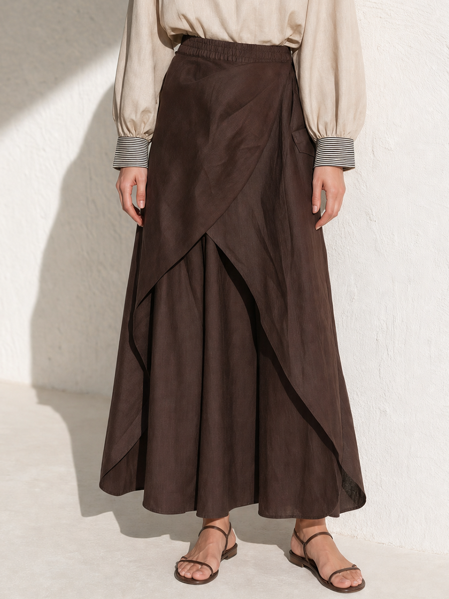 Women's Retro Brown Linen Skirt Set MDZ0307H2YZJ