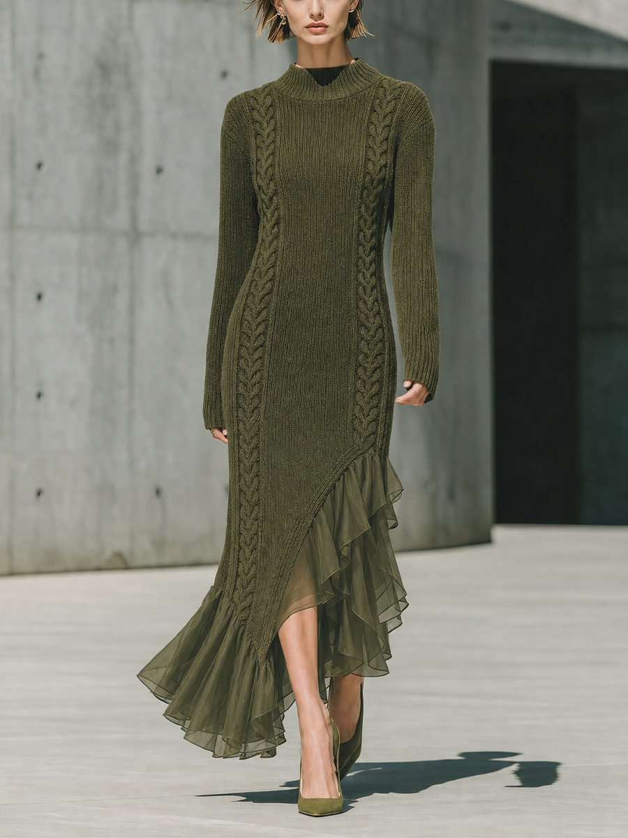 Women's Cable-knit Green Mermaid Dress MDZ0351H3YZJ