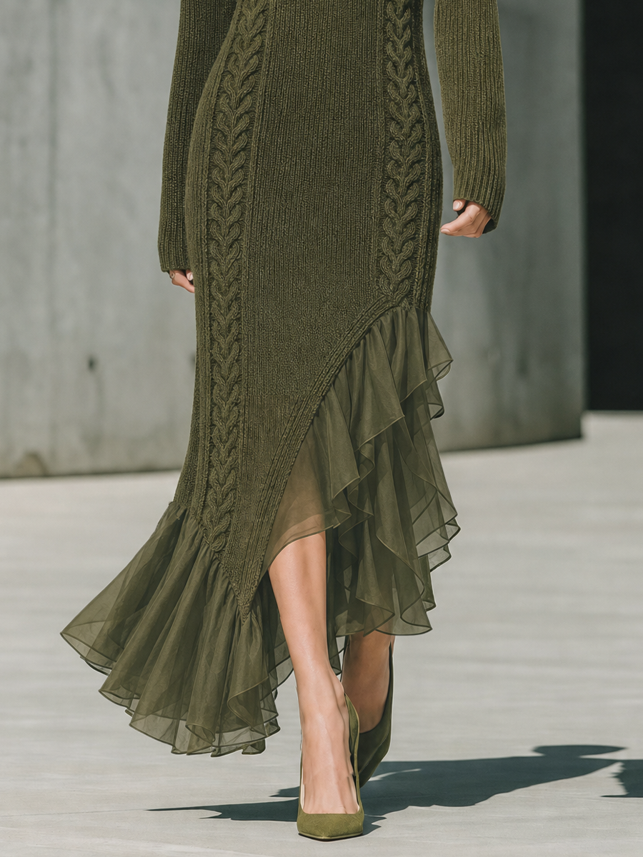 Women's Cable-knit Green Mermaid Dress MDZ0351H3YZJ
