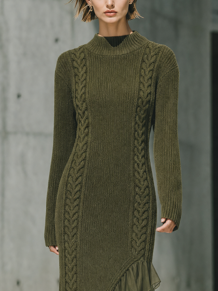Women's Cable-knit Green Mermaid Dress MDZ0351H3YZJ