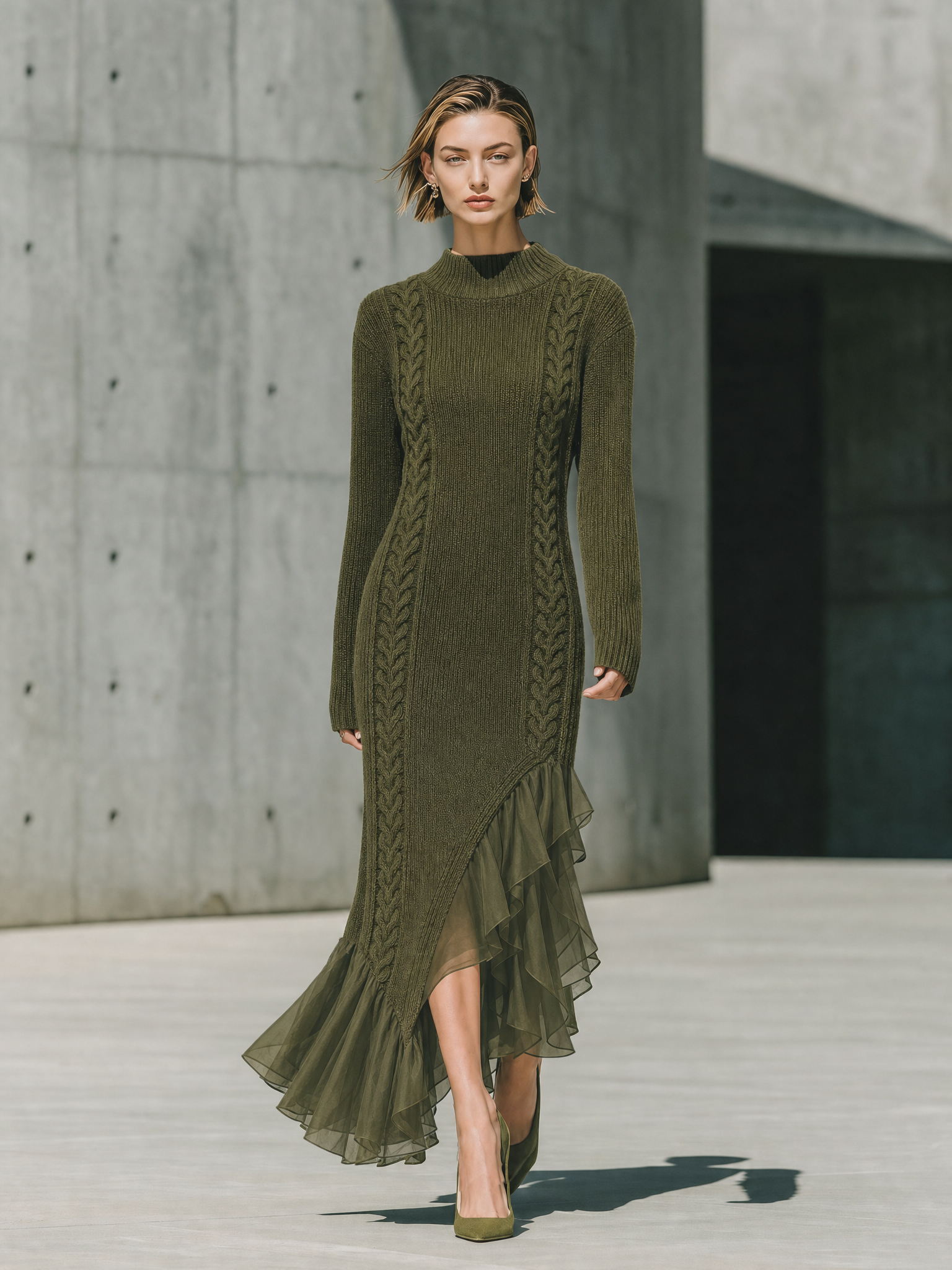 Women's Cable-knit Green Mermaid Dress MDZ0351H3YZJ