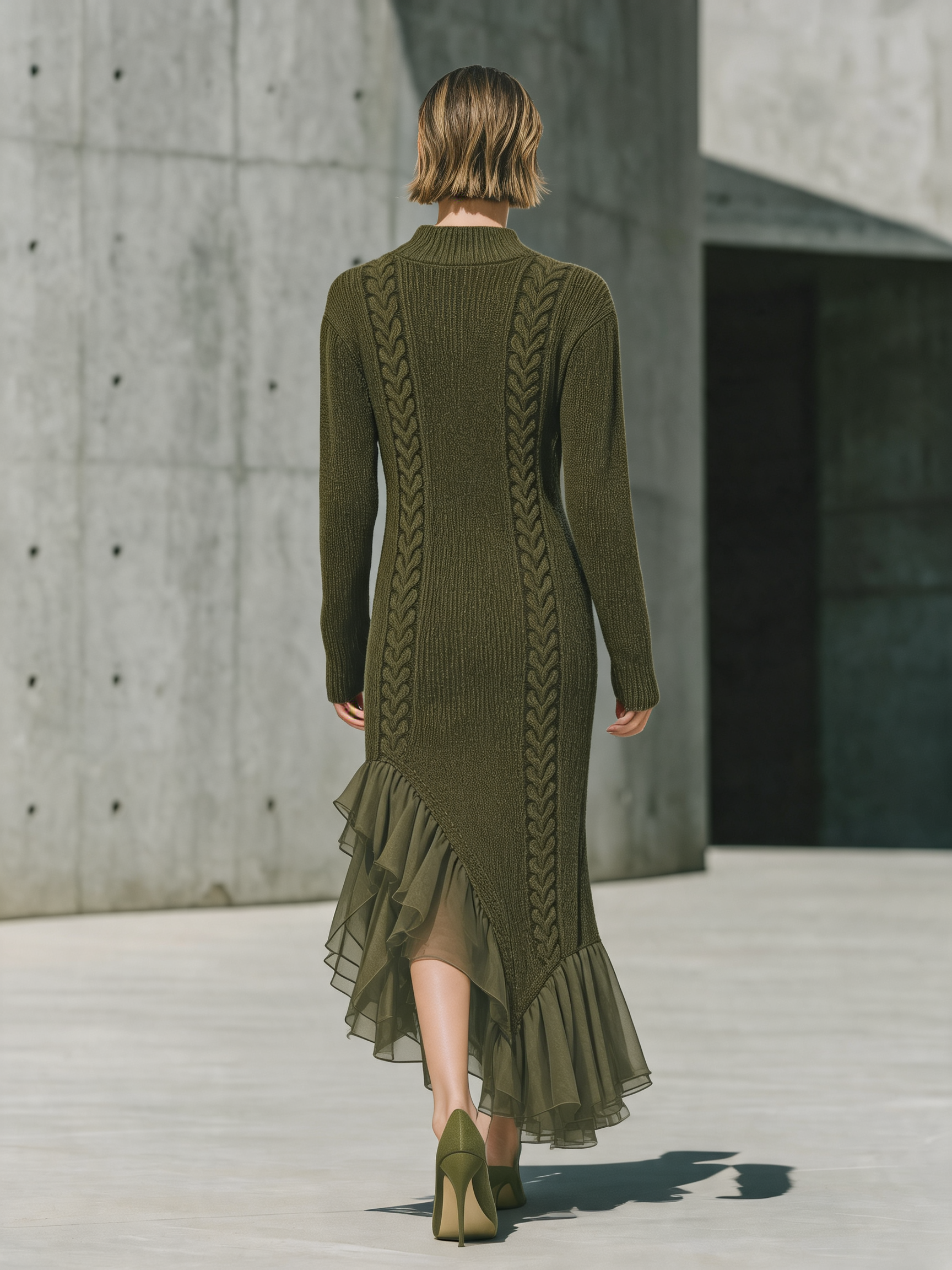 Women's Cable-knit Green Mermaid Dress MDZ0351H3YZJ