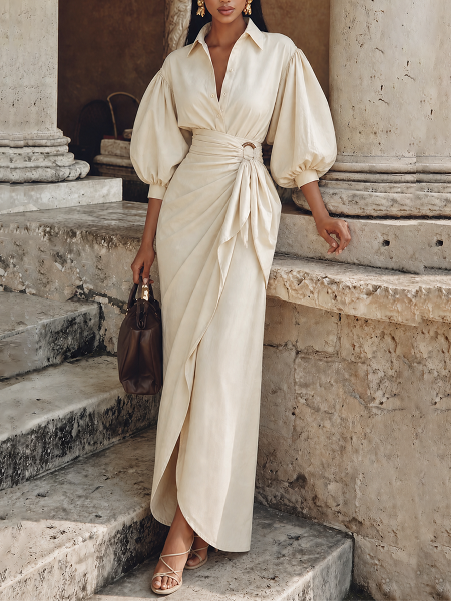 Women's Split Slim Chic Solid Lapel Lantern Sleeve Co Ord Set MDZ0443H5LYL