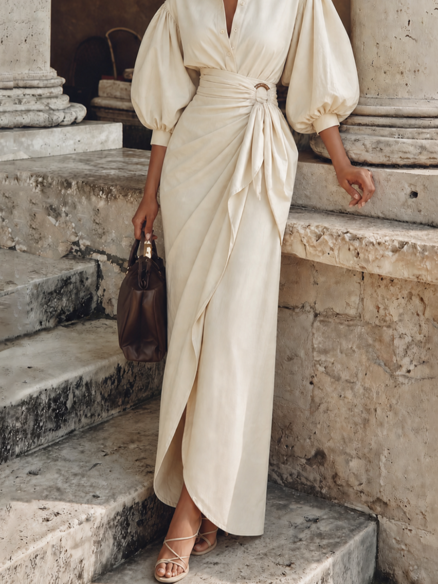 Women's Split Slim Chic Solid Lapel Lantern Sleeve Co Ord Set MDZ0443H5LYL