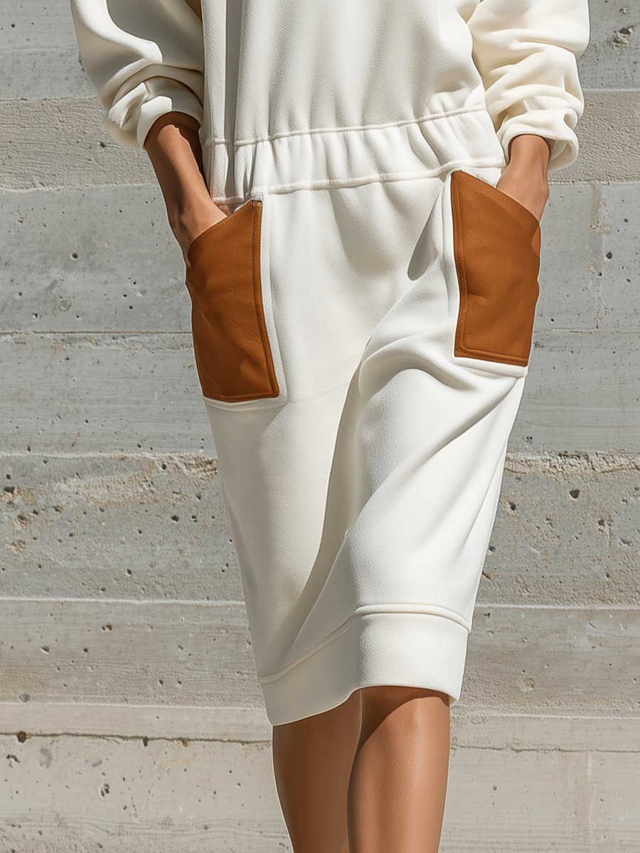 Women's Colorblock White Knit Sweatshirt Dress MDZ0446H7YZJ