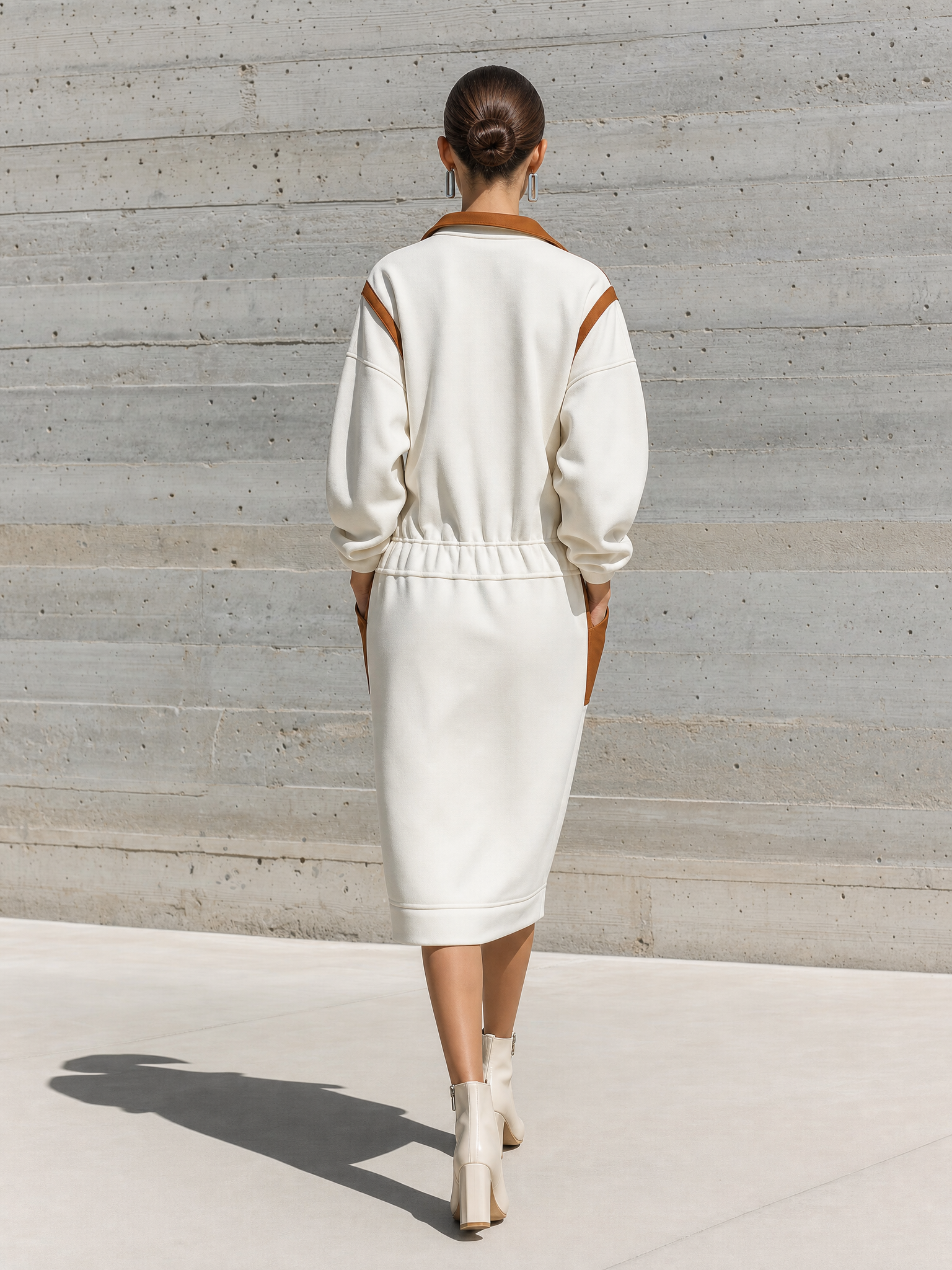 Women's Colorblock White Knit Sweatshirt Dress MDZ0446H7YZJ