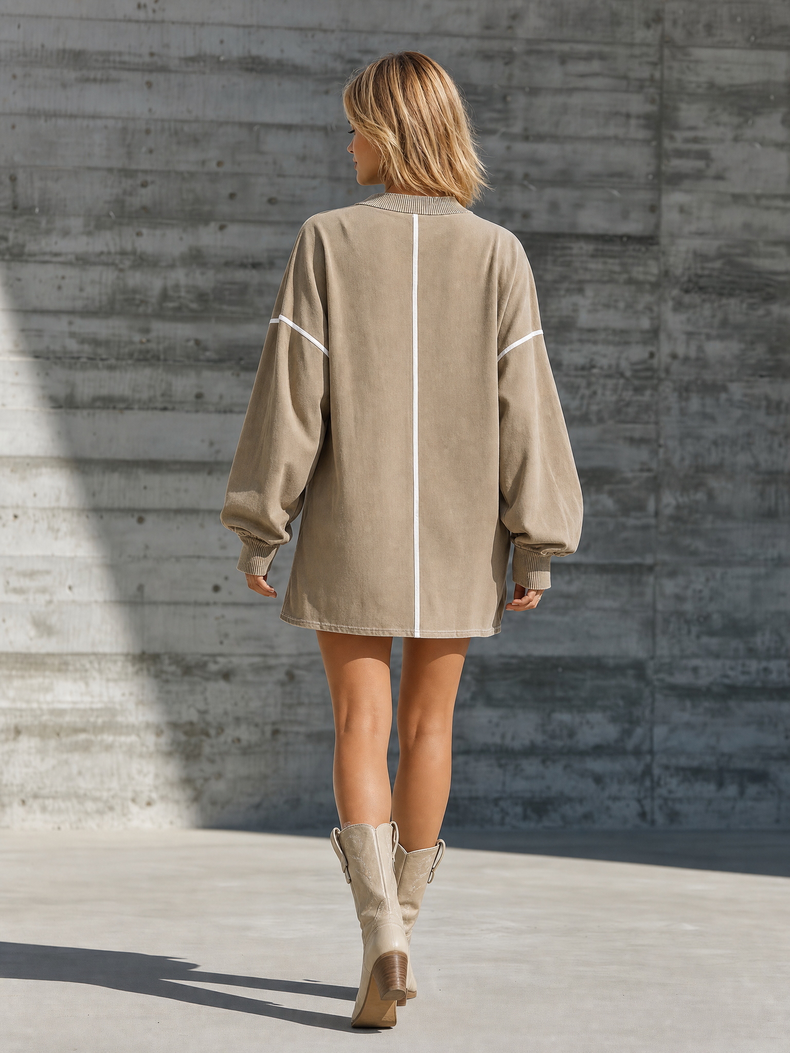 Women's Geometric Khaki Cotton Sweatshirt Dress MDZ0450H0YZJ