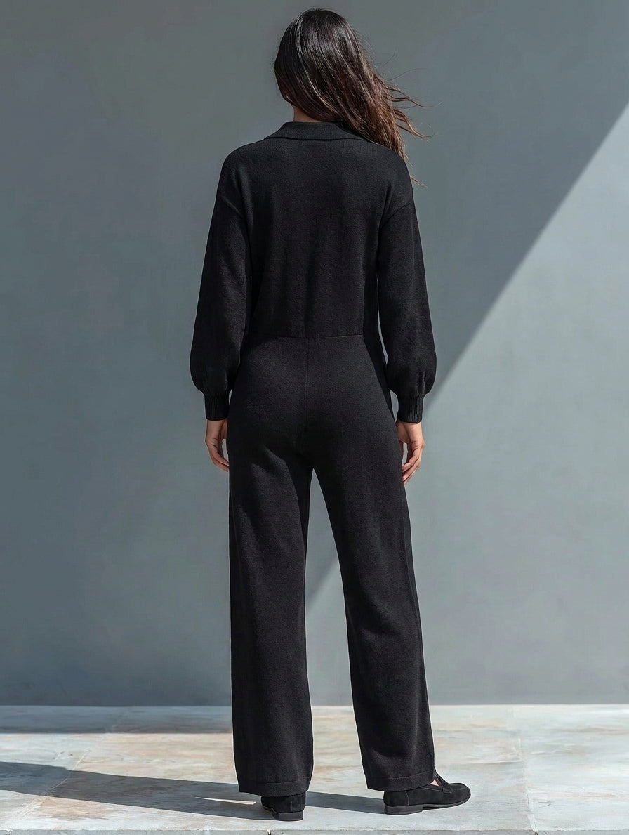 Women's Casual Knit Collared Single-Breasted Jumpsuit MDZ0458H4WY