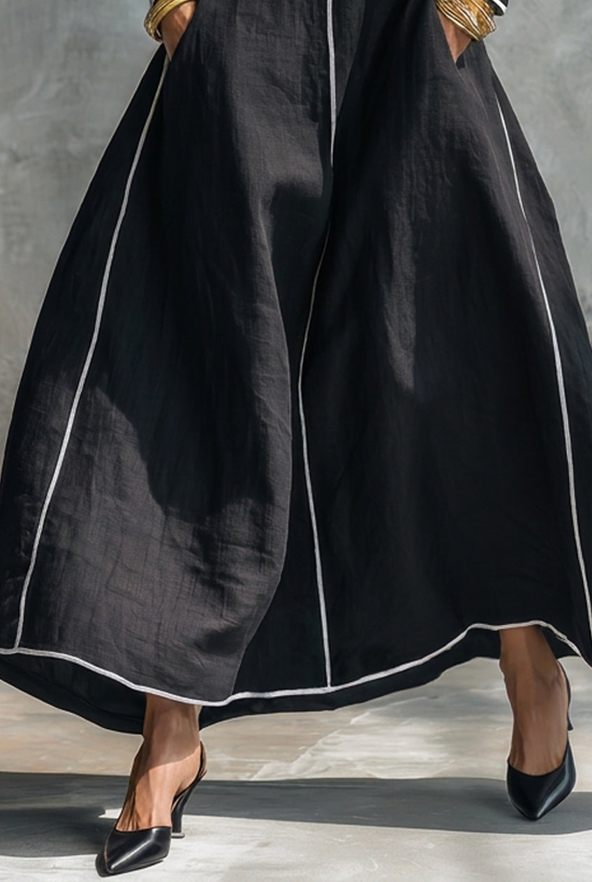 Women's Minimalist Long-sleeve Maxi Dress With White Trim MDZ0420H5WY