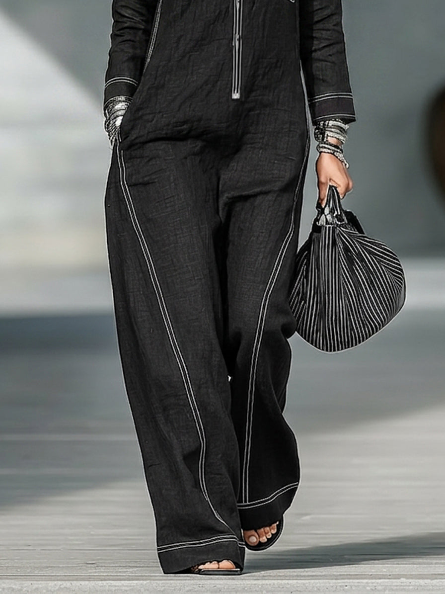 Women's Minimalist Long-Sleeve Jumpsuit With Zip-Up Stand Collar MDZ0458H8WY