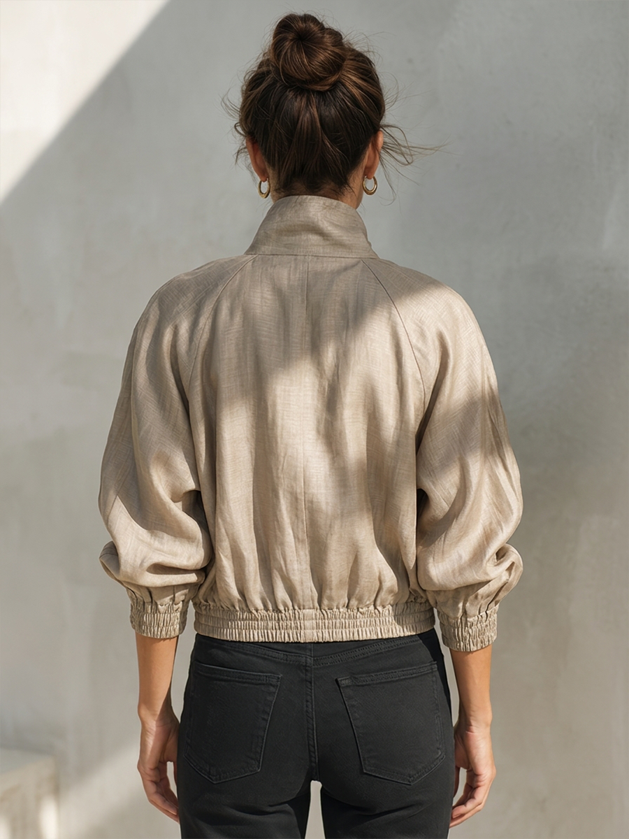 Women's Short Casual Zip-Up Jacket With Stand Collar MDZ0493H9ZRK