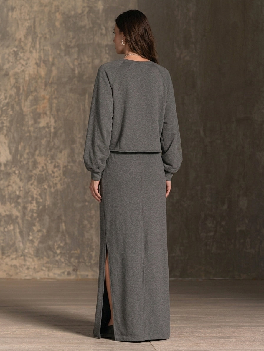 Women's Casual Dark Grey Stretch Sweatshirt-fabric Skirt Set MDZ0489H6LXY