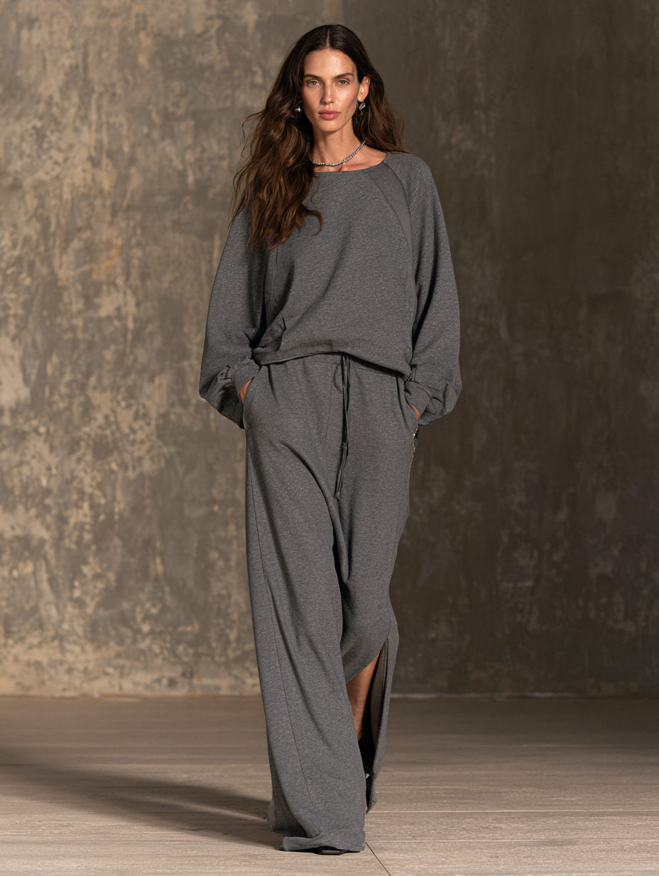 Women's Casual Dark Grey Stretch Sweatshirt-fabric Skirt Set MDZ0489H6LXY