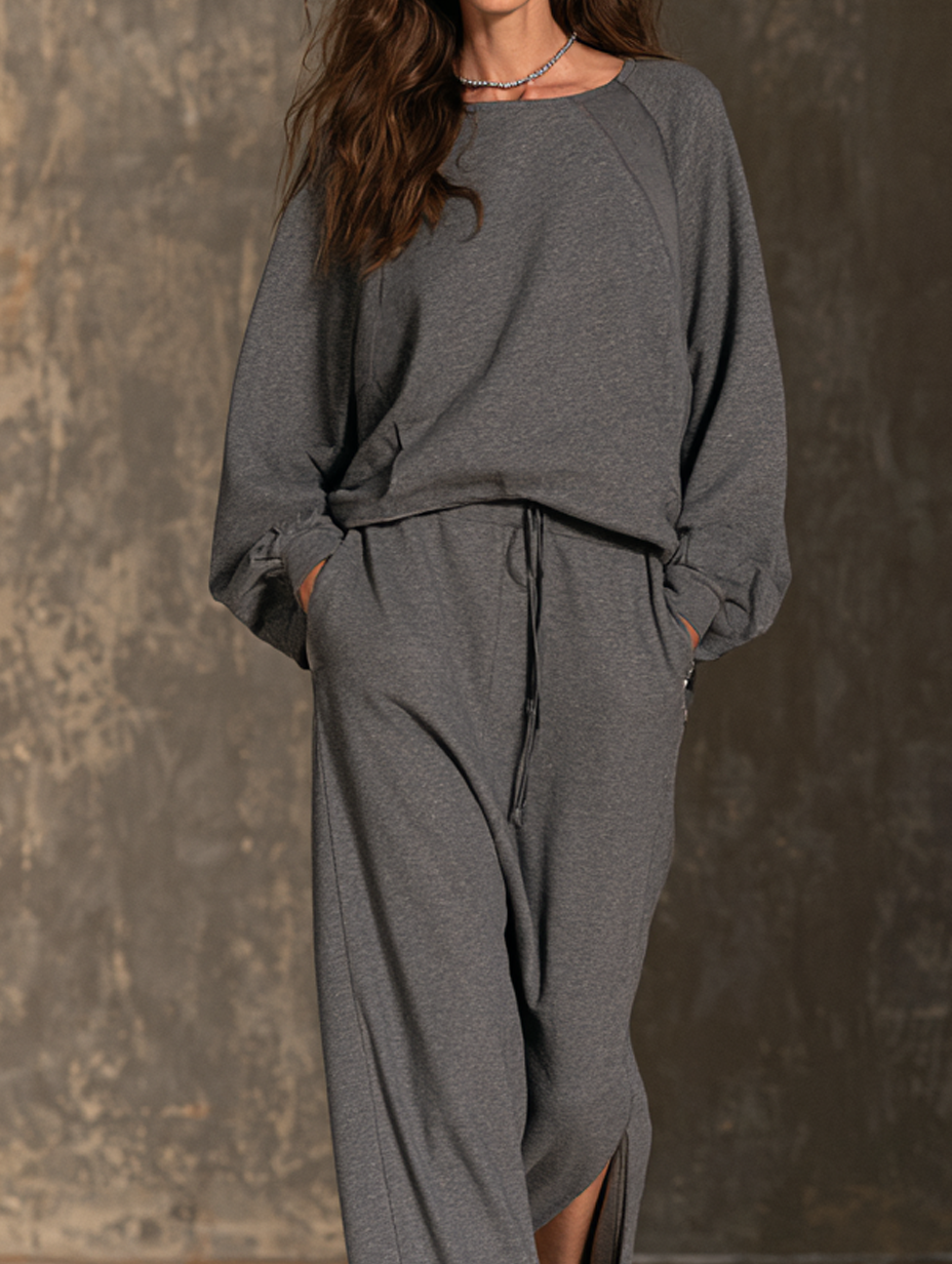 Women's Casual Dark Grey Stretch Sweatshirt-fabric Skirt Set MDZ0489H6LXY