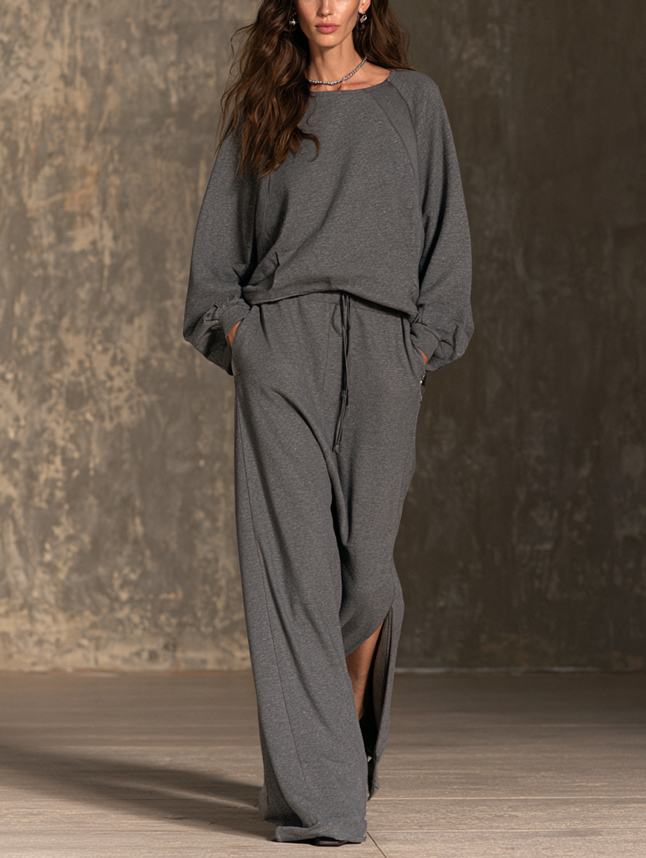 Women's Casual Dark Grey Stretch Sweatshirt-fabric Skirt Set MDZ0489H6LXY