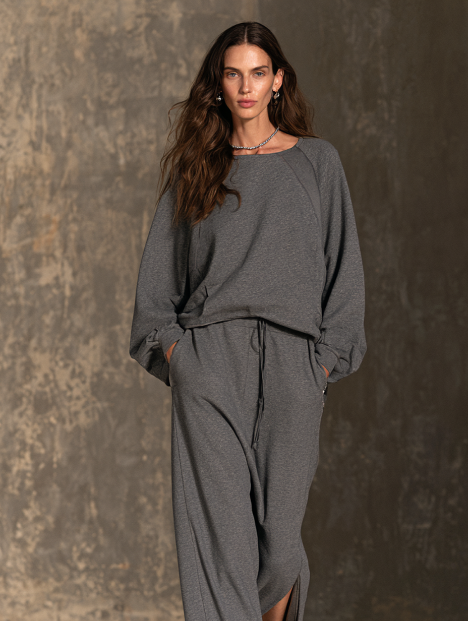 Women's Casual Dark Grey Stretch Sweatshirt-fabric Skirt Set MDZ0489H6LXY