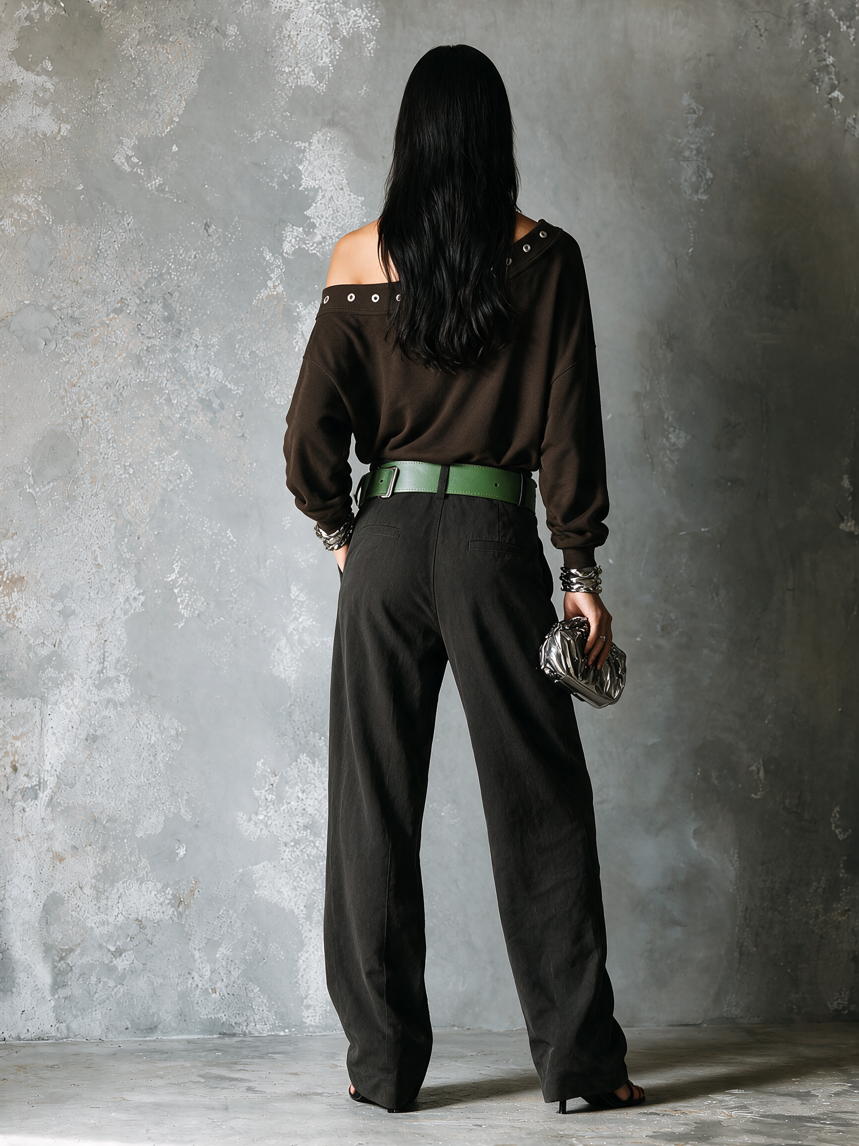 Women's Casual Dark Brown Sweatshirt Elastic Waist Pants Set(Belt Not Included) MDZ0442H5GMJ