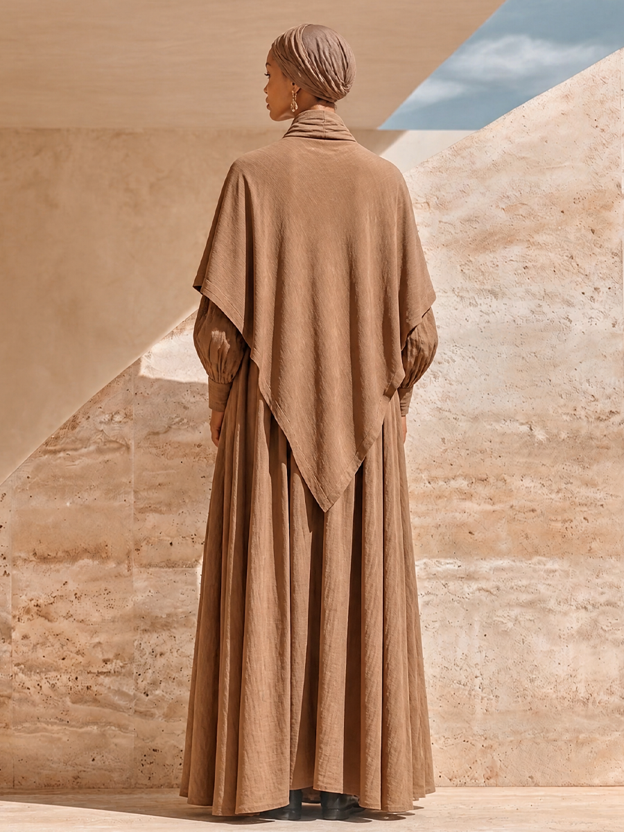 Women's Layered Draped Linen Boho Cowl Neck Loose Maxi Dress MDZ0572H0LYL