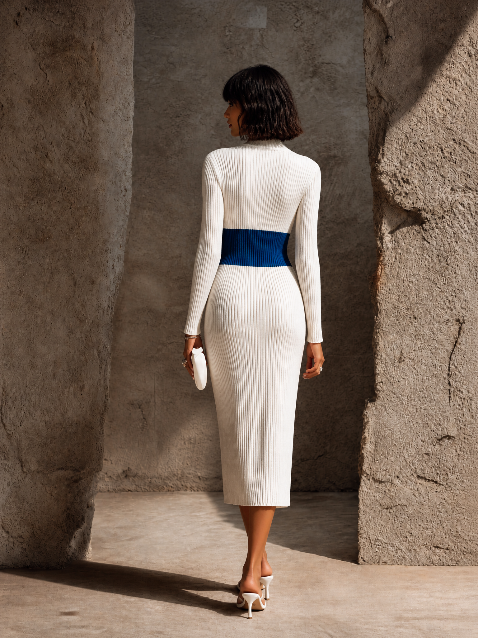 Women's Color-Block Ivory Knit Midi Dress MDZ0501H4GMJ