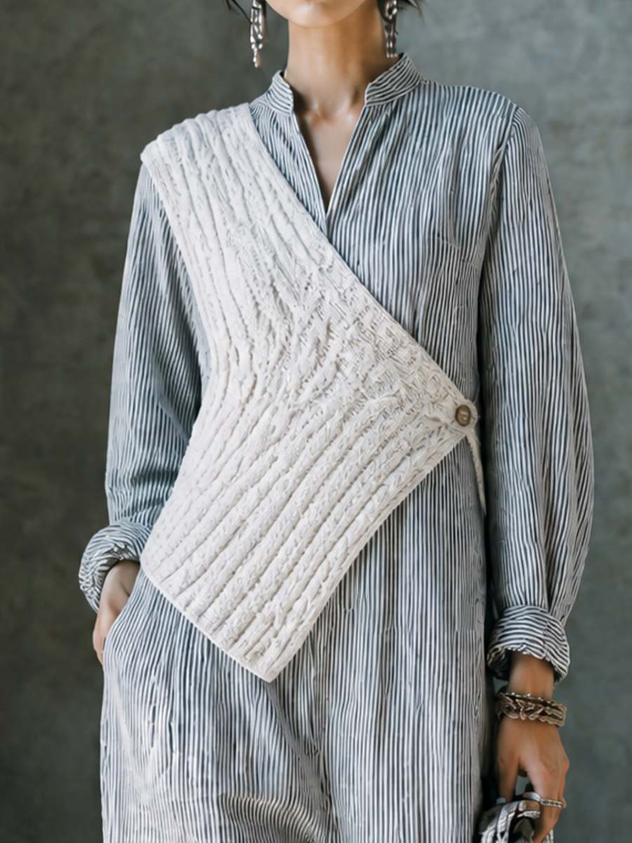 Women's Layered Knit Casual Linen Blend Stand Collar Wide Leg Jumpsuit MDZ0574H1GMJ