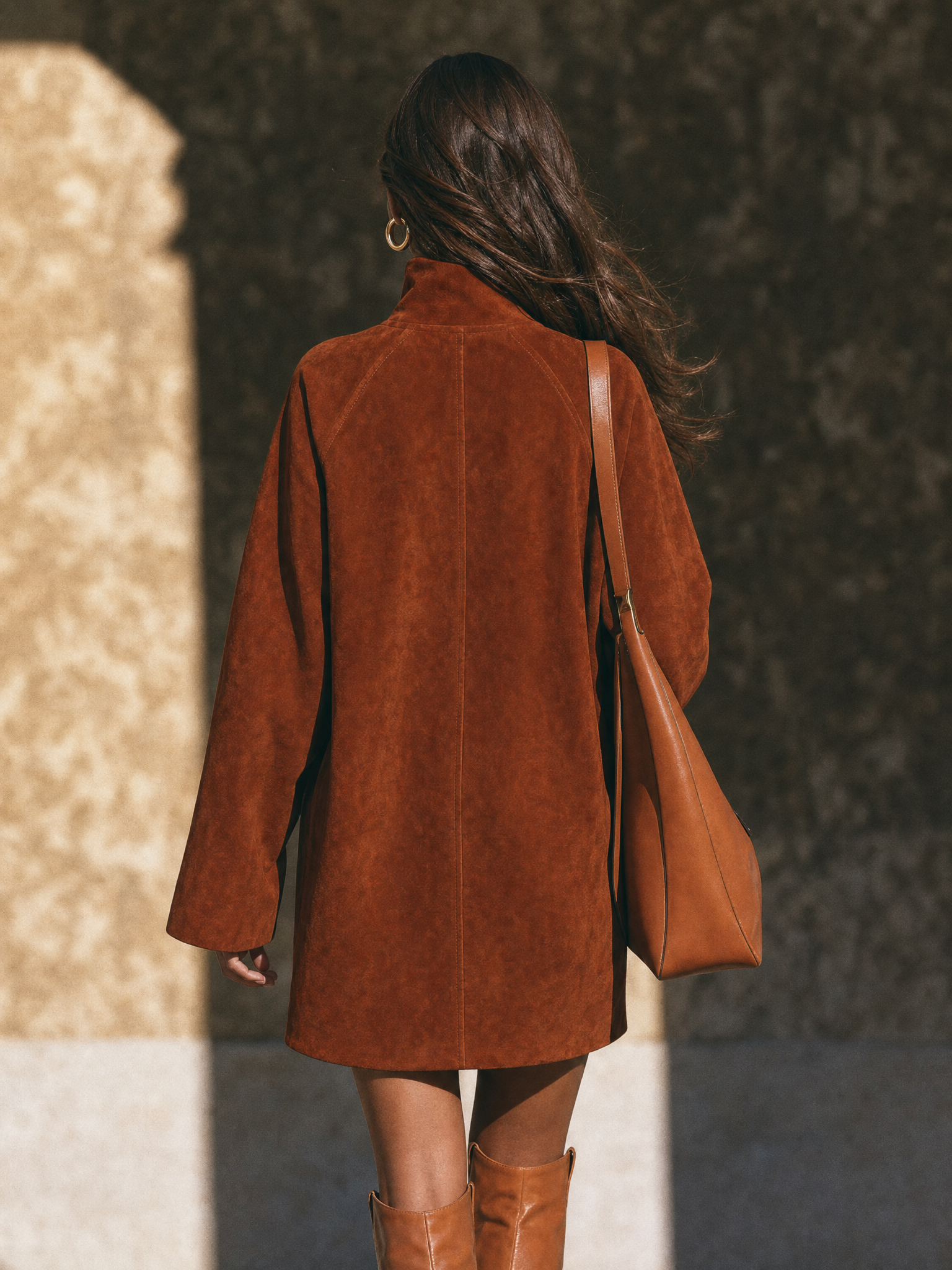 Women's Minimalist Faux Suede Mock-Neck Raglan-Sleeve Mini Dress MDZ0627H2WY