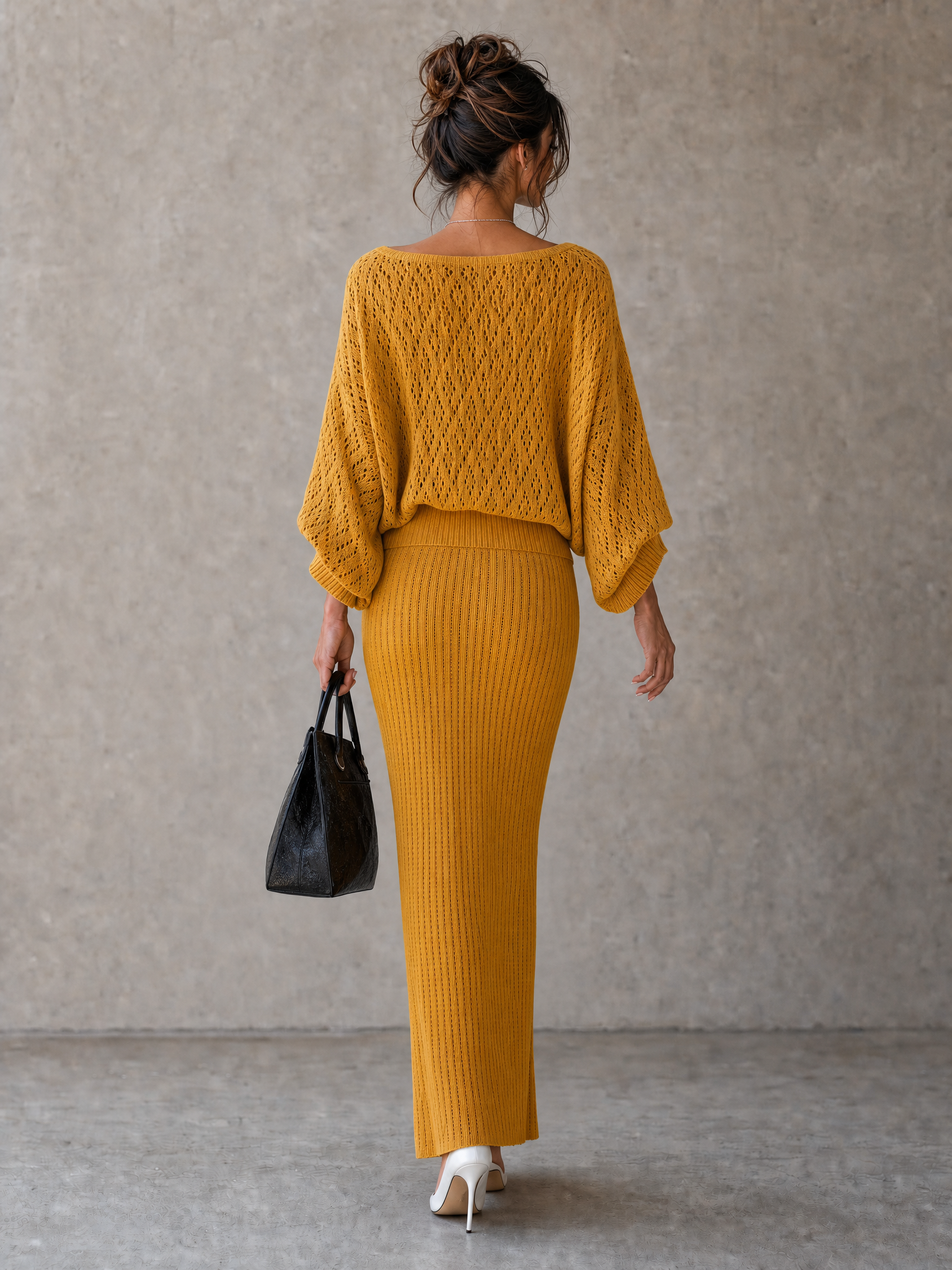 Women's Minimalist Diamond Open-Knit Batwing-Sleeve Sweater MDZ0632H1WY