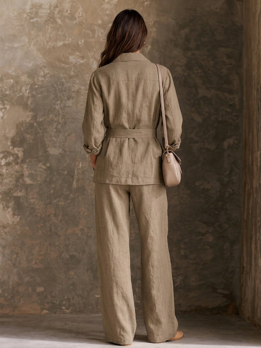 Women's Minimalist Linen-Blend Straight-Leg Trousers MDZ0637H2WY