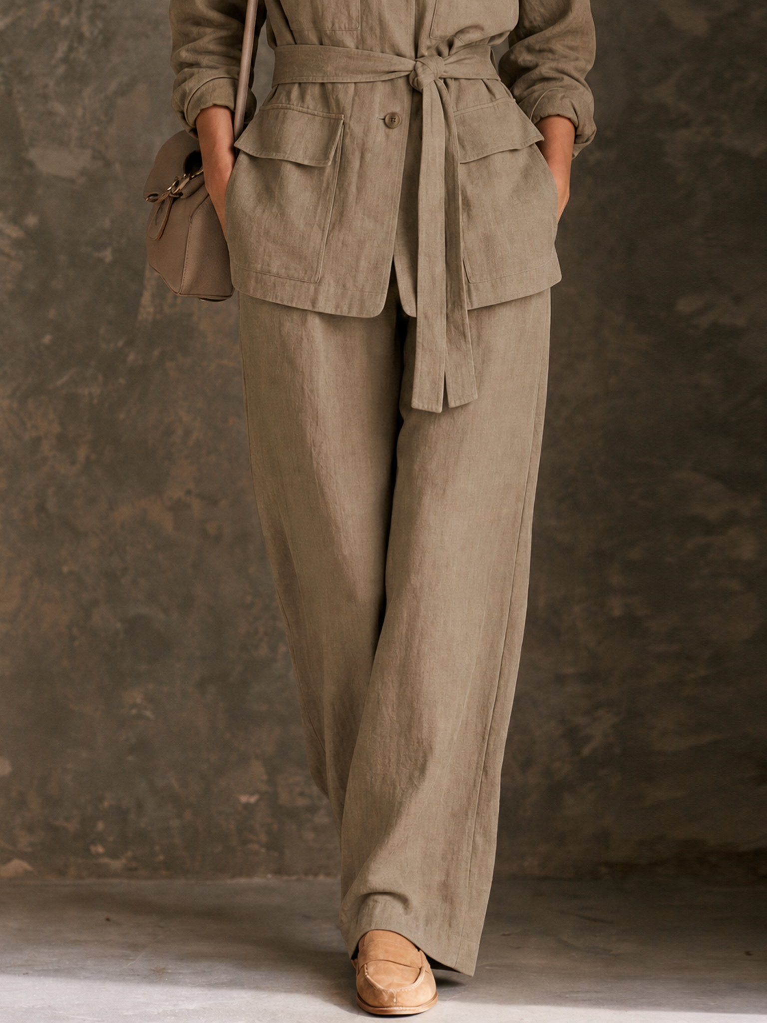 Women's Minimalist Linen-Blend Straight-Leg Trousers MDZ0637H2WY