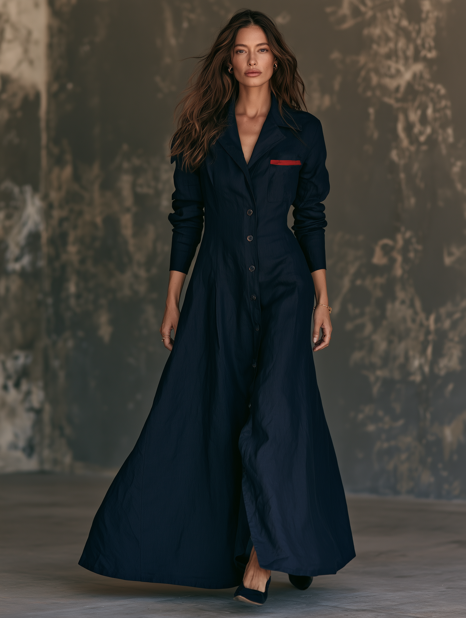 Women's Minimalist Lapel Long-Sleeve Single-Breasted Maxi Dress MDZ0607H3WY
