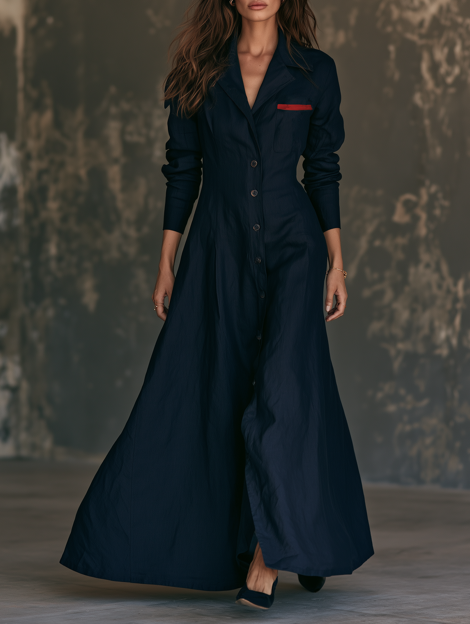 Women's Minimalist Lapel Long-Sleeve Single-Breasted Maxi Dress MDZ0607H3WY