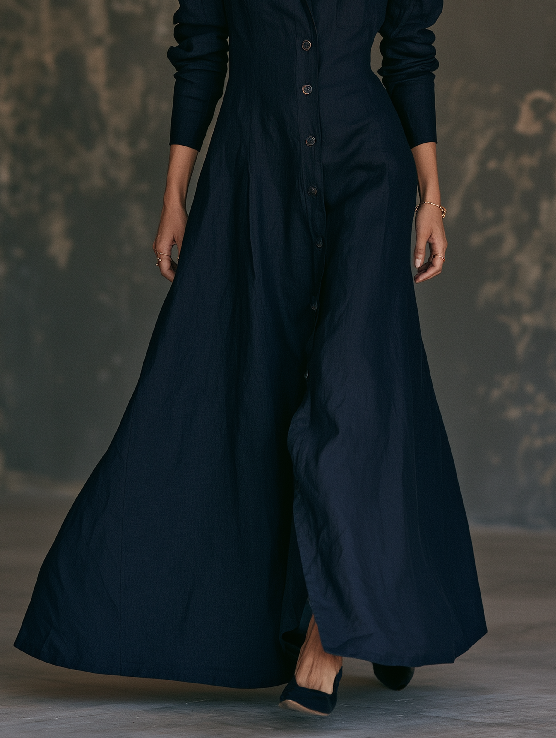 Women's Minimalist Lapel Long-Sleeve Single-Breasted Maxi Dress MDZ0607H3WY