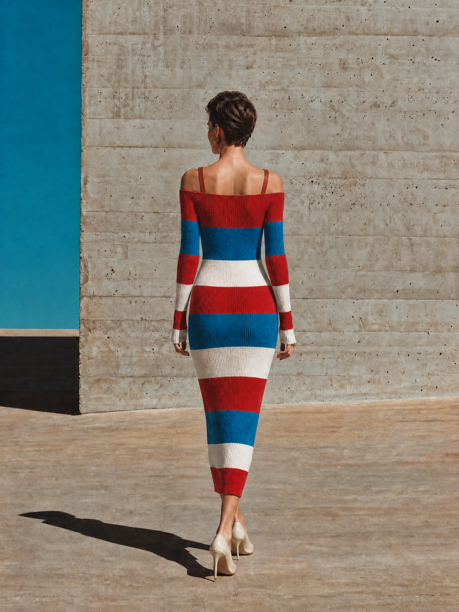 Women's Off Shoulder Buckle Strap Striped Bodycon Dress MDZ0613H5YZJ