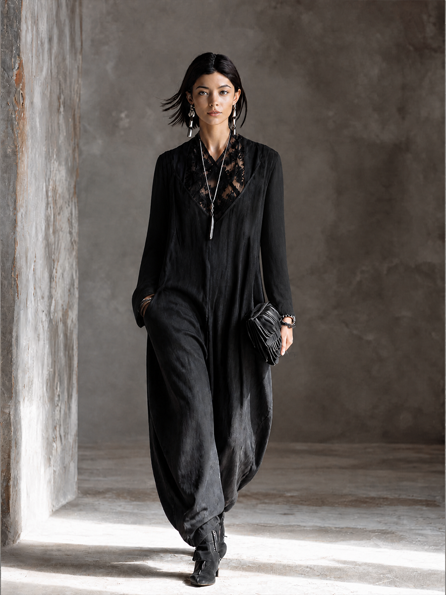 Women's Lace Panel Edgy Harem Jumpsuit MDZ0605H5GMJ