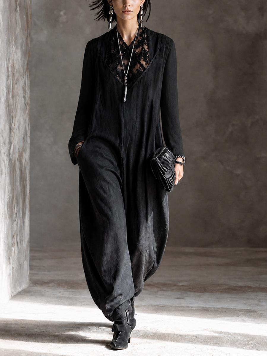 Women's Lace Panel Edgy Harem Jumpsuit MDZ0605H5GMJ