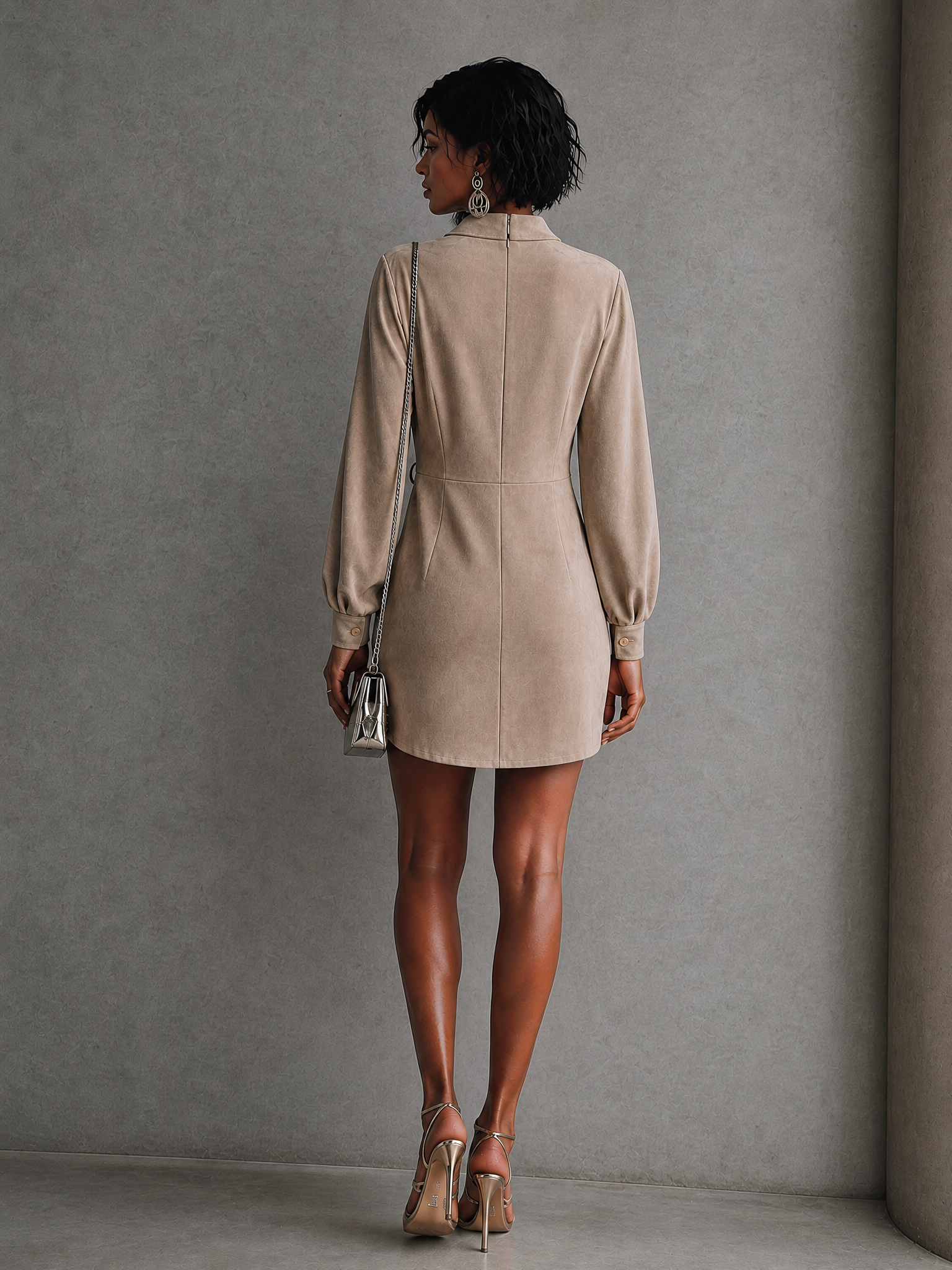 Women's Chic Taupe Suede Wrap Mini Dress MDZ0606H1GMJ