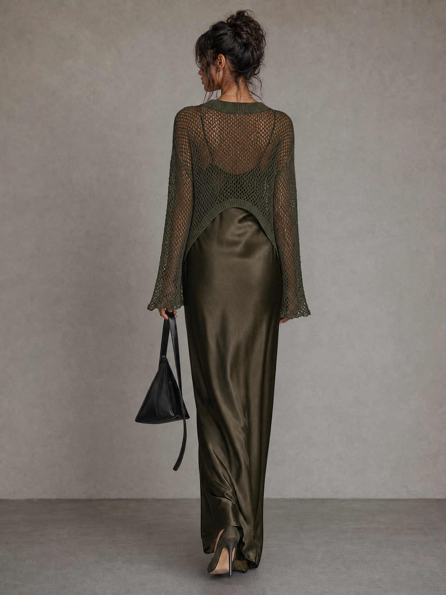 Women's Minimalist Satin Camisole Dress And Knit Cover-up Set MDZ0754H8WY