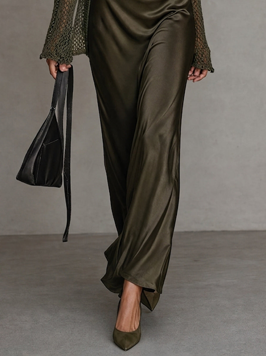 Women's Minimalist Satin Camisole Dress And Knit Cover-up Set MDZ0754H8WY