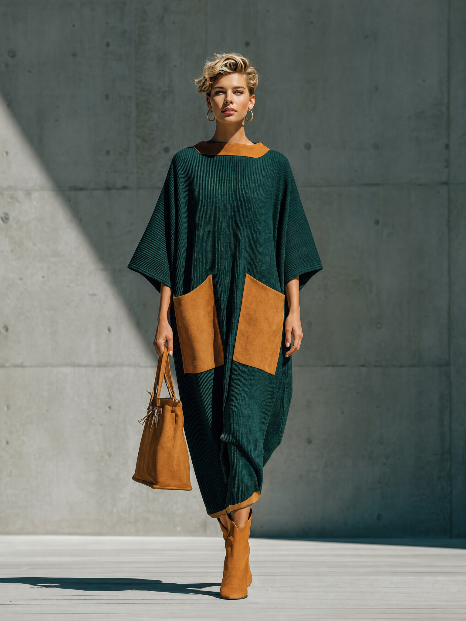 Women's Batwing Sleeve Colorblock Pocket Maxi Dress MDZ0751H9YZJ