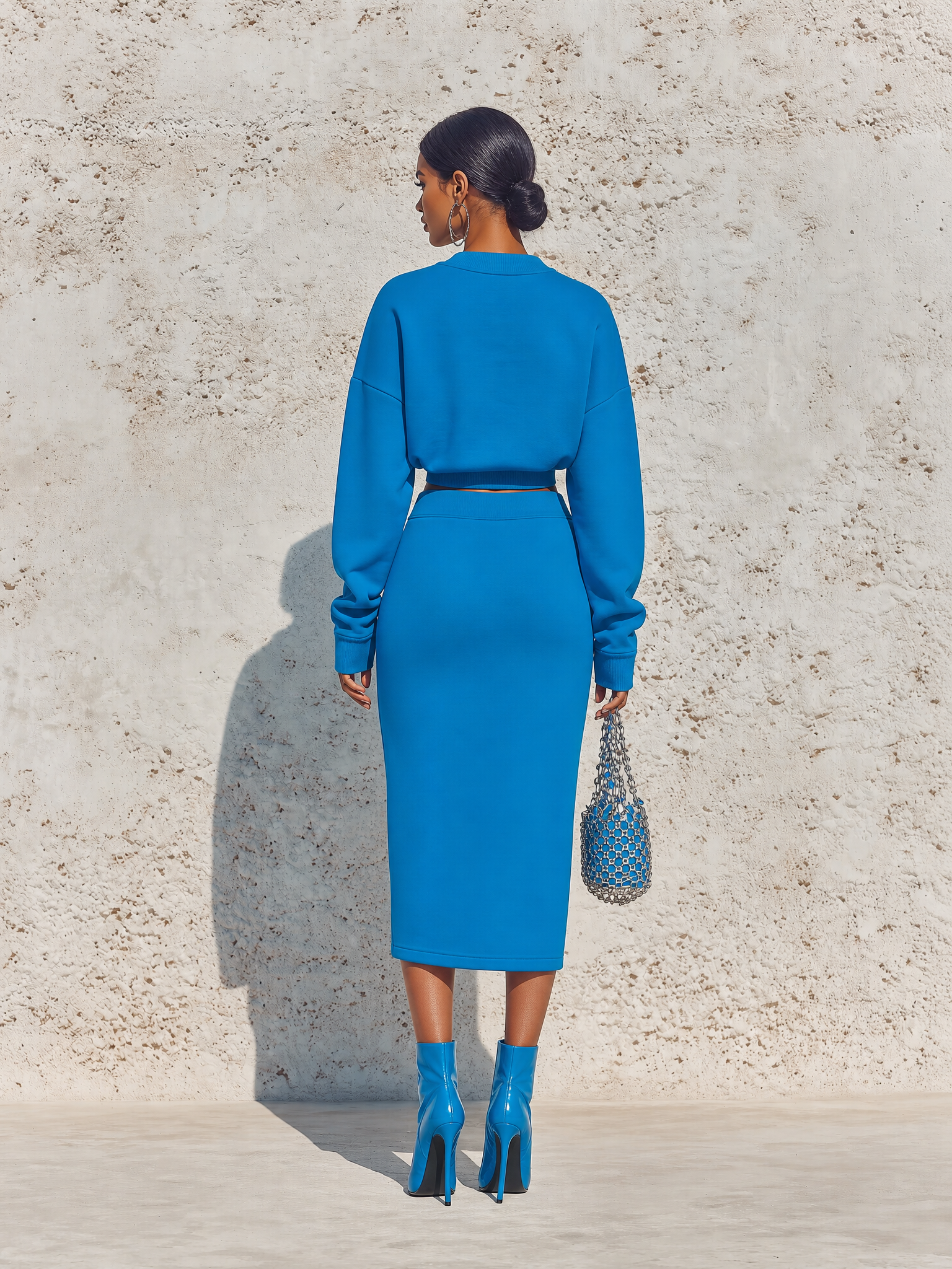 Women's Crop Top Asymmetric Zip Blue Skirt Set MDZ0786H1YZJ
