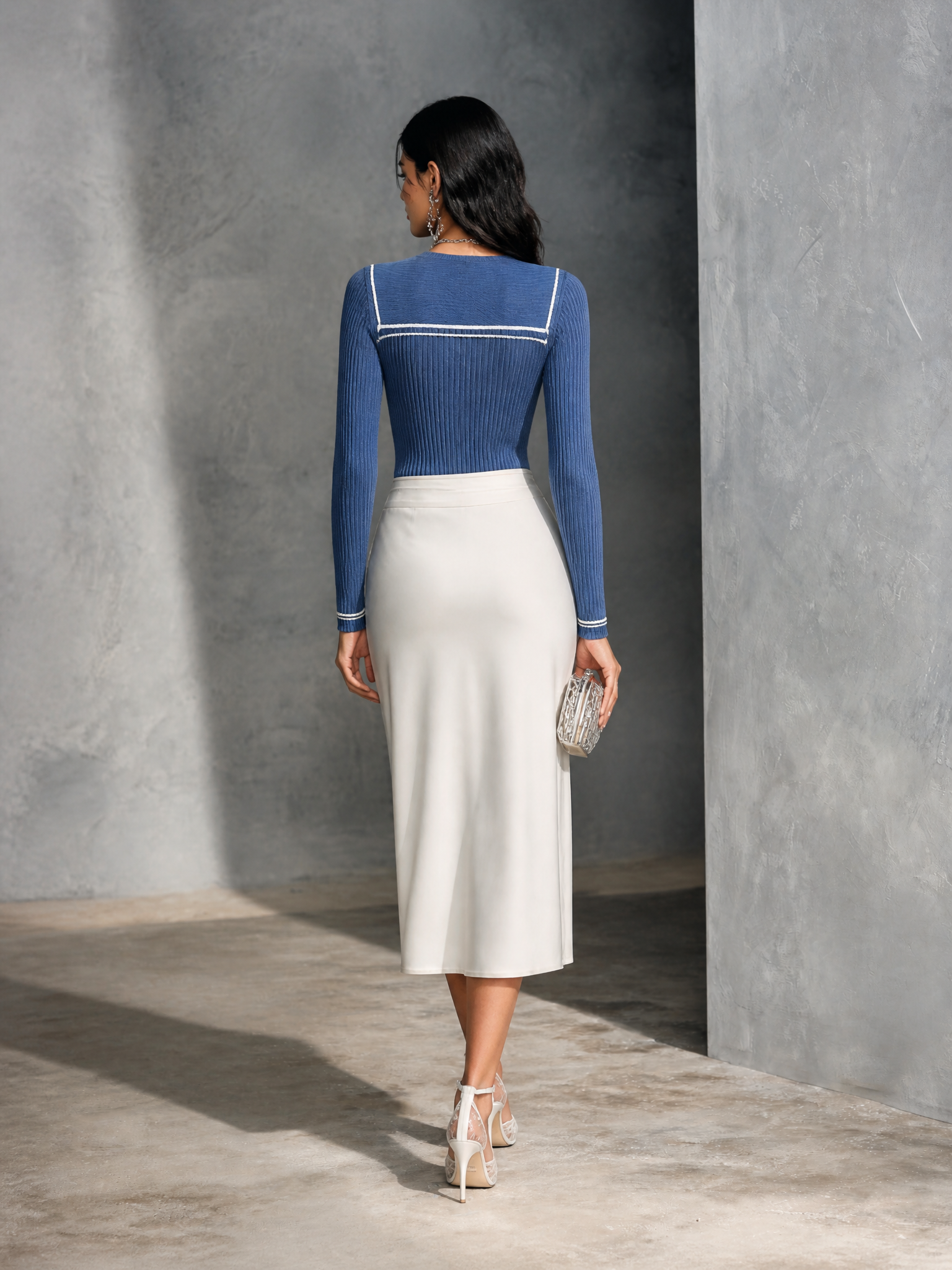 Women's Colorblock Elegant Knit Satin Midi Dress MDZ0762H1GMJ