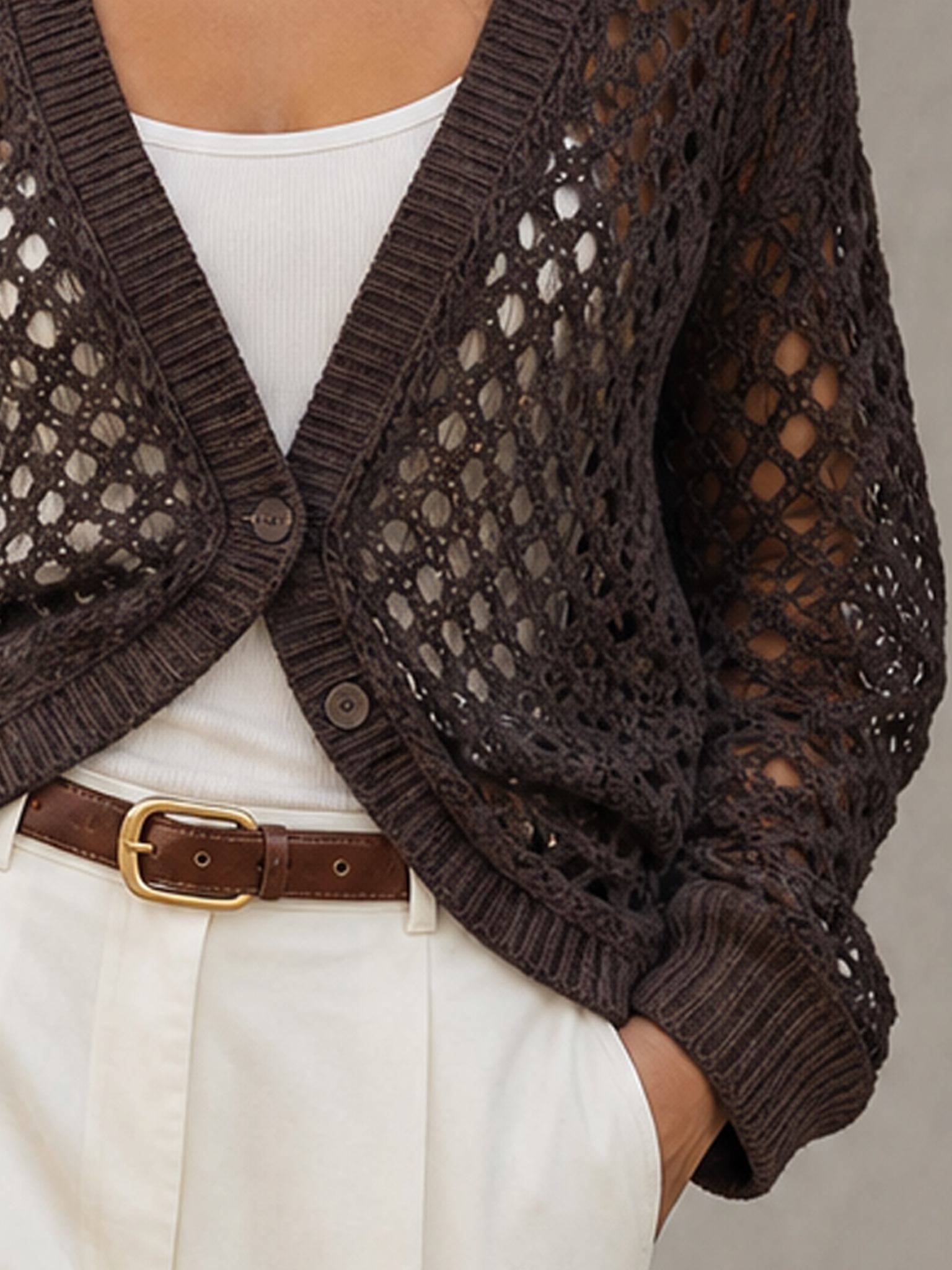 Women's Casual Long-sleeve Open-knit Cardigan With Two-button Closure MDZ0717H5WY