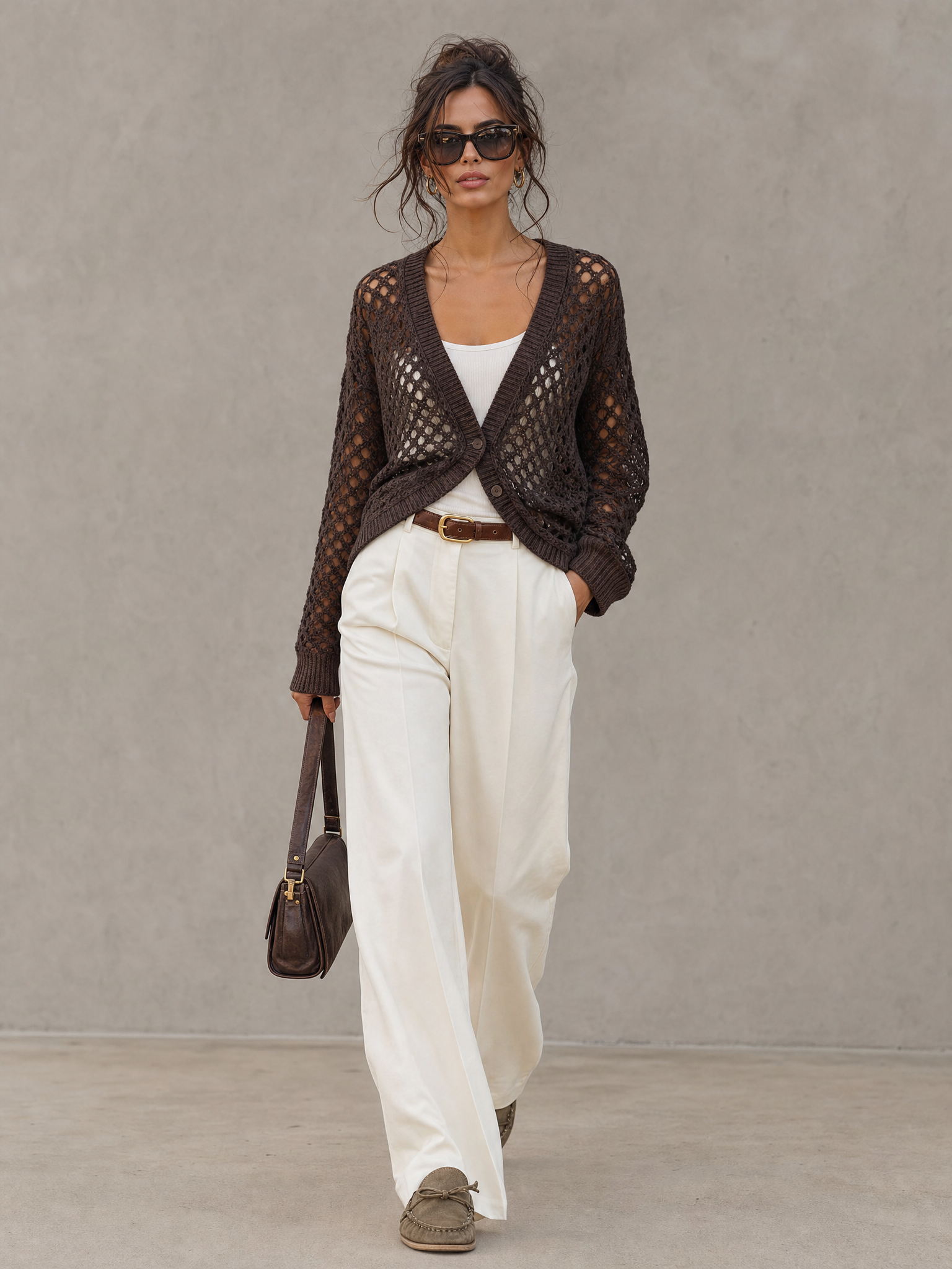 Women's Casual Long-sleeve Open-knit Cardigan With Two-button Closure MDZ0717H5WY