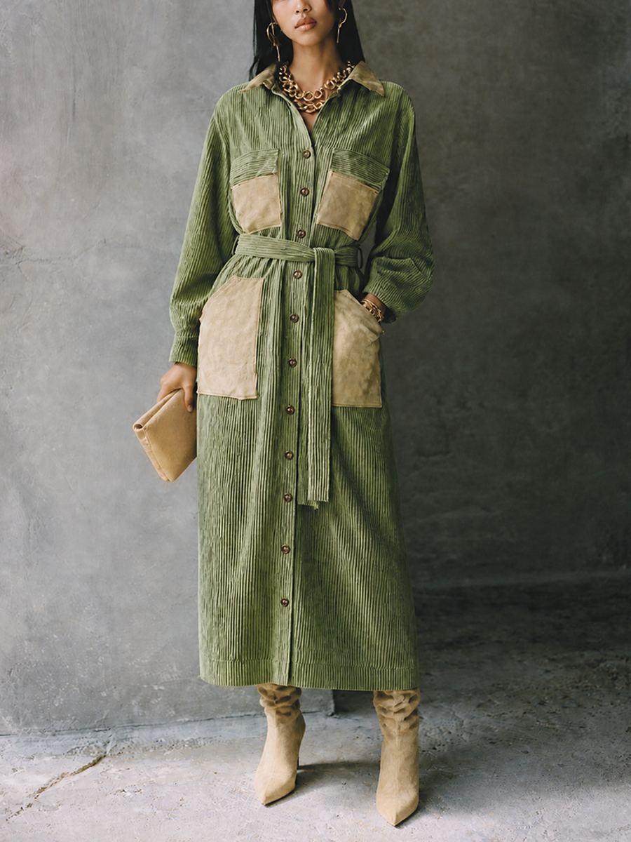 Women's Utility Corduroy Belted Maxi Dress MDZ0747H6GMJ