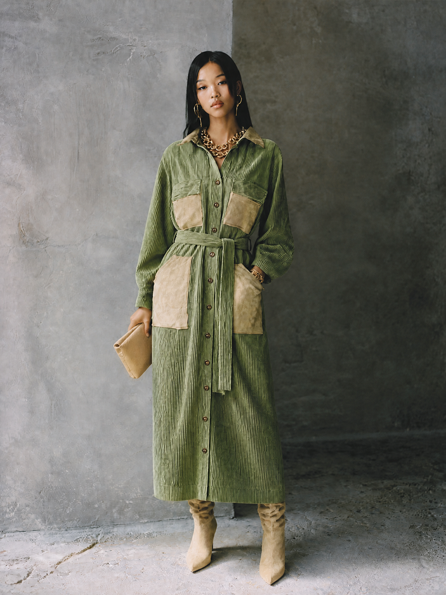 Women's Utility Corduroy Belted Maxi Dress MDZ0747H6GMJ